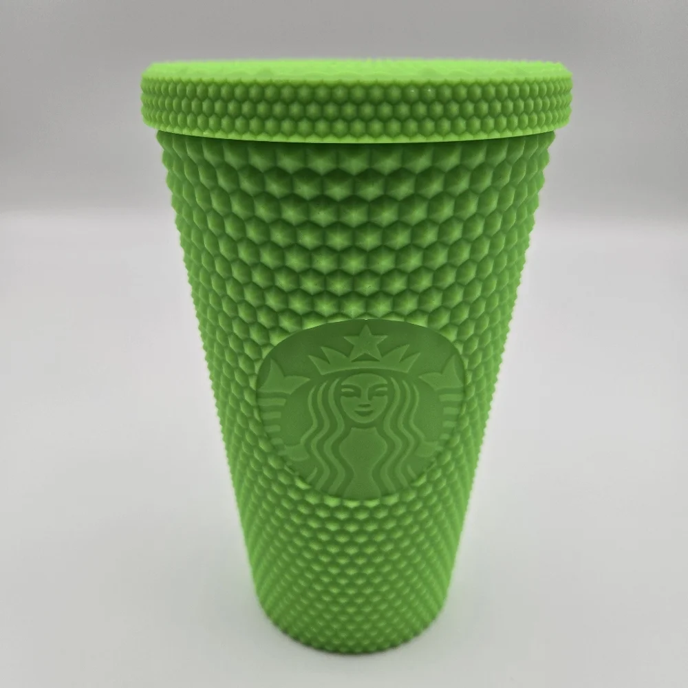 Starbucks 2021 Set Of 2 Green Pink Neon Studded Grande Tumbler Cold Cups 16oz